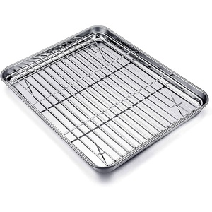 image:imageTeamFar Toaster Oven Pan Tray with Cooling Rack 104x 81x1 Stainless Steel Toaster Ovenware Pan Healthy amp Non Toxic Rust Free amp Easy Clean  Dishwasher Safe125 x 95 x 1inch