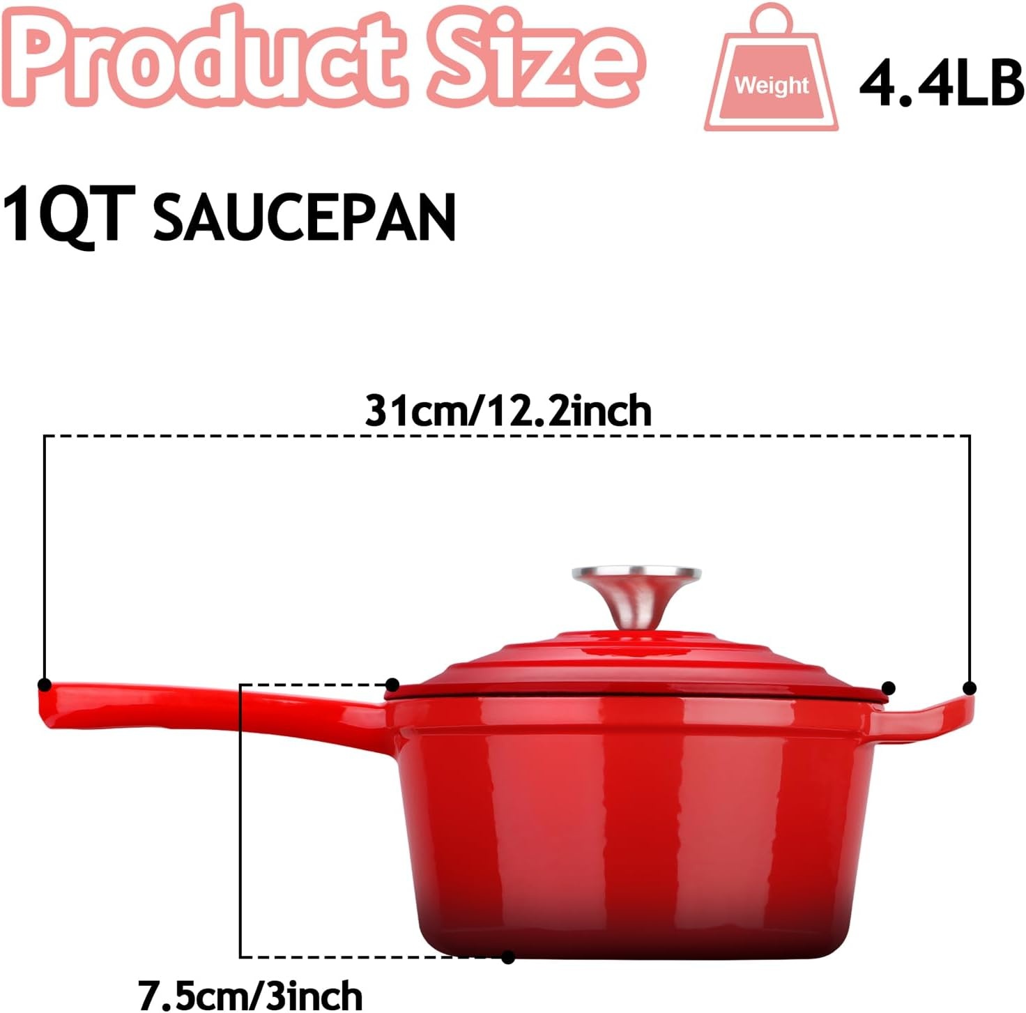image:imageTeamFar 1QT Enameled Cast Iron Sauce Pan Small Sauce Pot with Lid Mini Dutch Oven Saucepan for CookingSimmeringBakingBoiling Sturdy amp Nonstick Oven Safe amp Fit for Induction WhiteRed