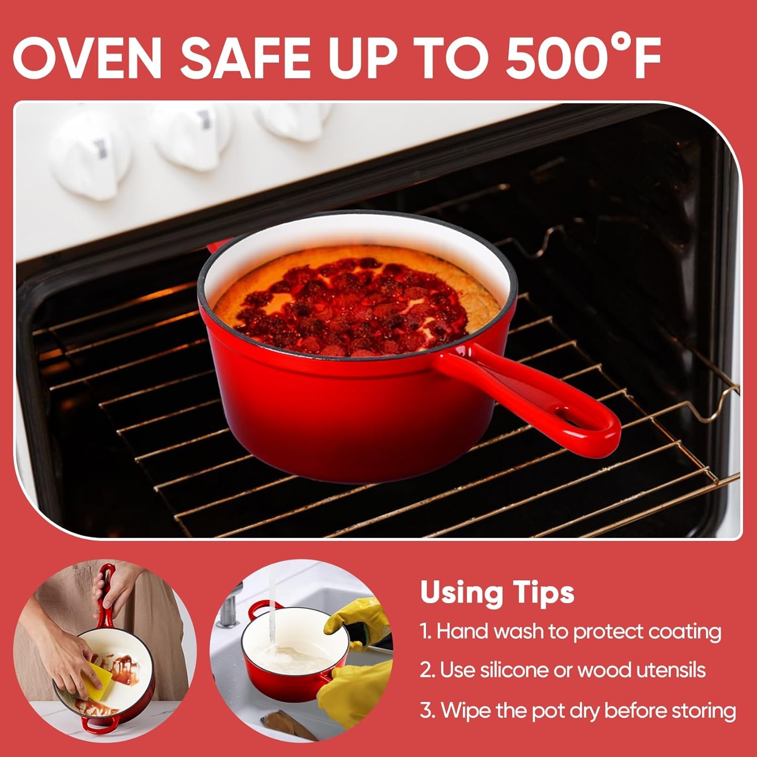 image:imageTeamFar 1QT Enameled Cast Iron Sauce Pan Small Sauce Pot with Lid Mini Dutch Oven Saucepan for CookingSimmeringBakingBoiling Sturdy amp Nonstick Oven Safe amp Fit for Induction WhiteRed