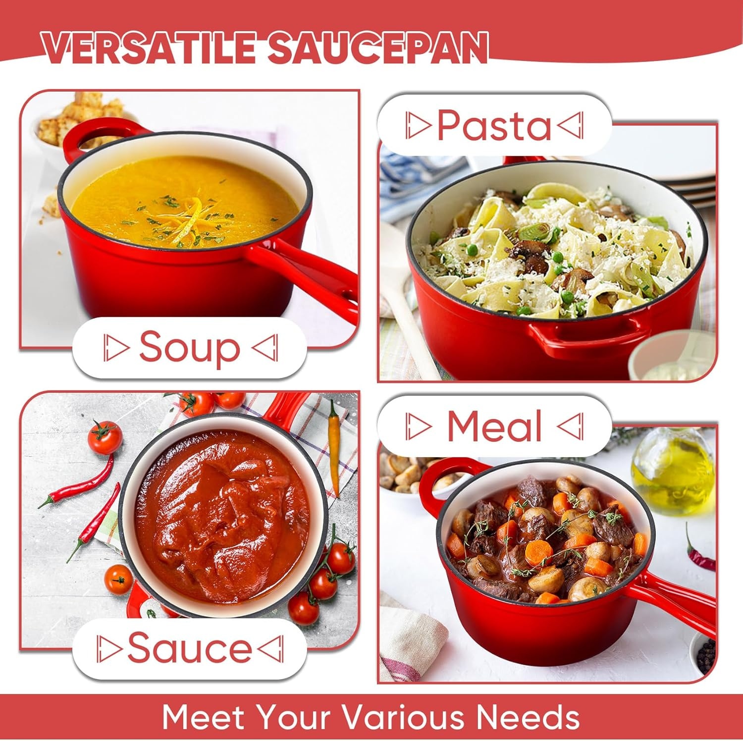 image:imageTeamFar 1QT Enameled Cast Iron Sauce Pan Small Sauce Pot with Lid Mini Dutch Oven Saucepan for CookingSimmeringBakingBoiling Sturdy amp Nonstick Oven Safe amp Fit for Induction WhiteRed