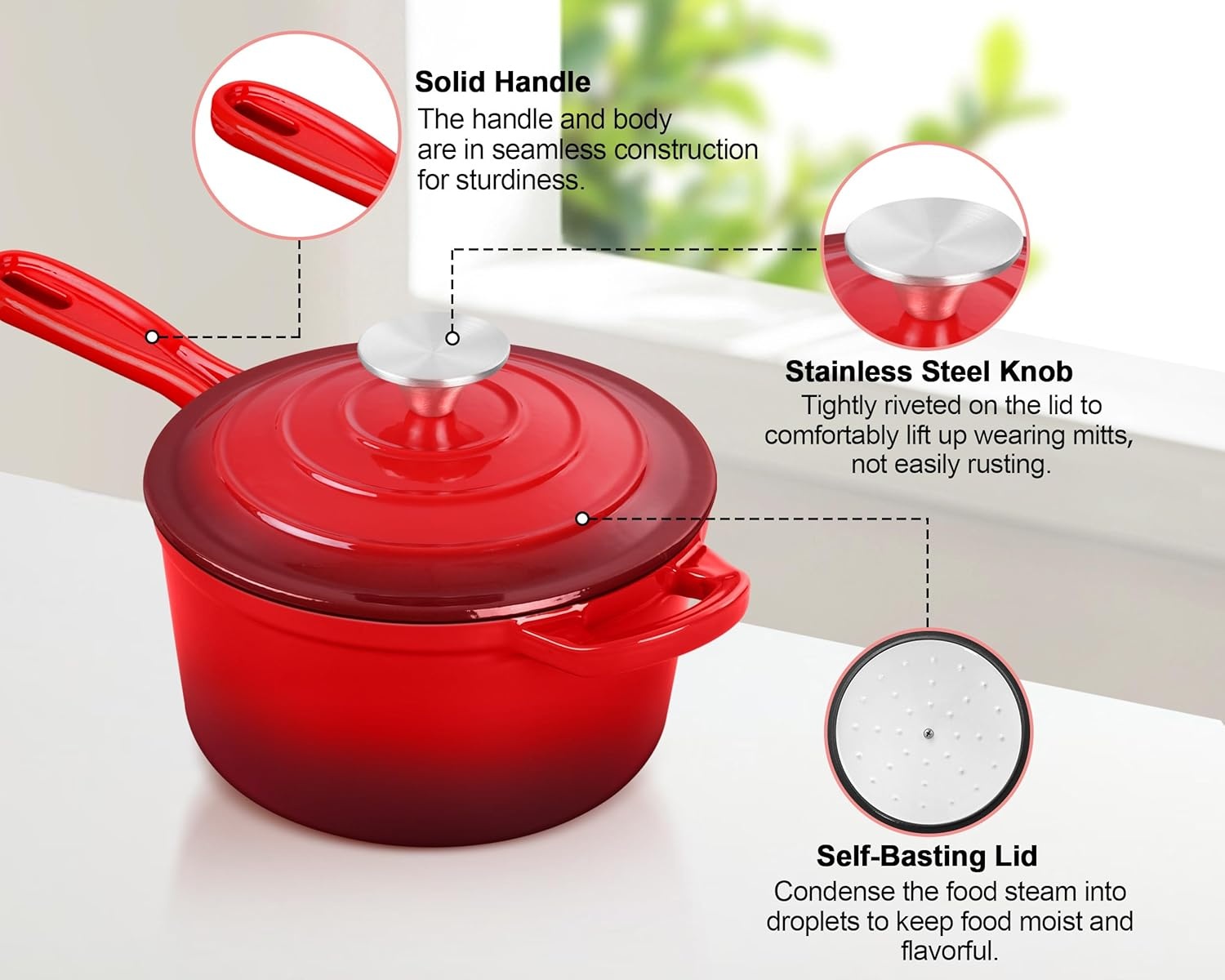 image:imageTeamFar 1QT Enameled Cast Iron Sauce Pan Small Sauce Pot with Lid Mini Dutch Oven Saucepan for CookingSimmeringBakingBoiling Sturdy amp Nonstick Oven Safe amp Fit for Induction WhiteRed