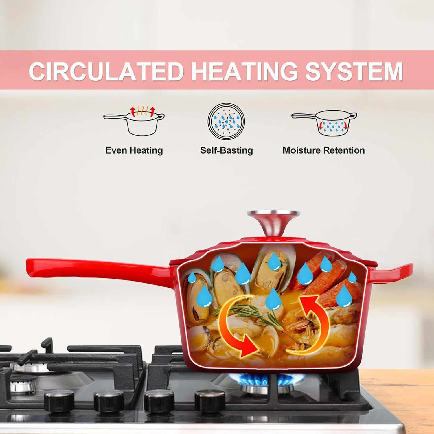 image:imageTeamFar 1QT Enameled Cast Iron Sauce Pan Small Sauce Pot with Lid Mini Dutch Oven Saucepan for CookingSimmeringBakingBoiling Sturdy amp Nonstick Oven Safe amp Fit for Induction WhiteRed