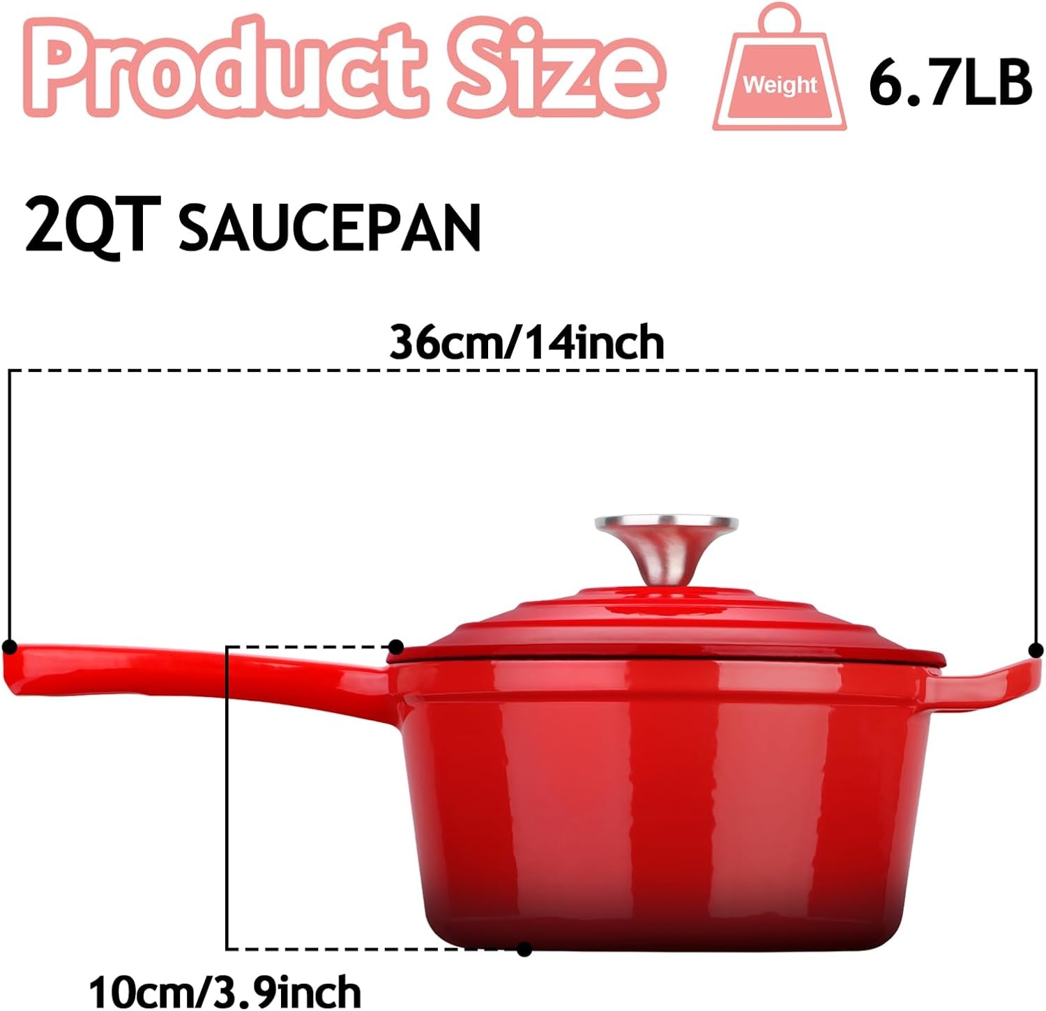 image:imageTeamFar 1QT Enameled Cast Iron Sauce Pan Small Sauce Pot with Lid Mini Dutch Oven Saucepan for CookingSimmeringBakingBoiling Sturdy amp Nonstick Oven Safe amp Fit for Induction WhiteRed