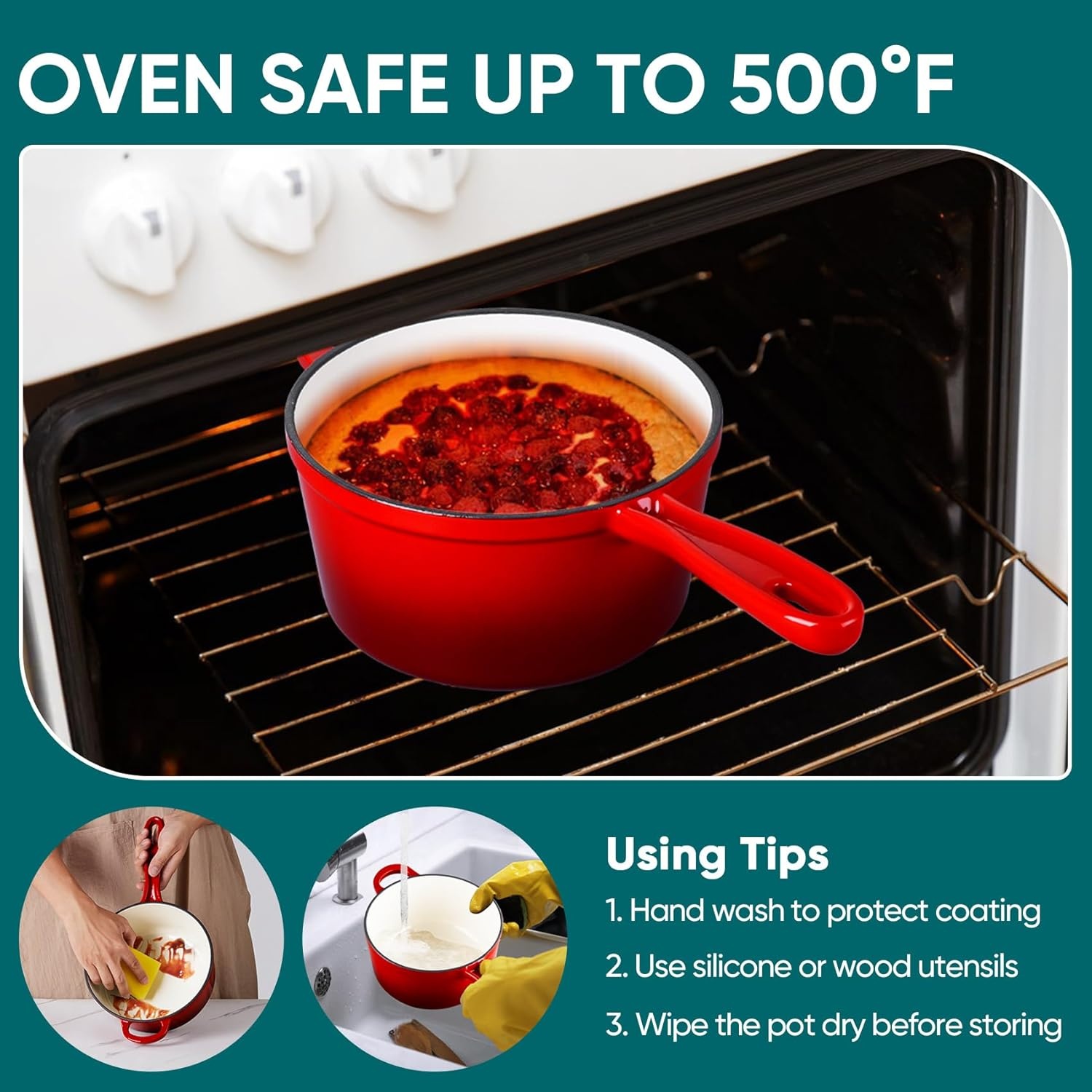image:imageTeamFar 1QT Enameled Cast Iron Sauce Pan Small Sauce Pot with Lid Mini Dutch Oven Saucepan for CookingSimmeringBakingBoiling Sturdy amp Nonstick Oven Safe amp Fit for Induction WhiteRed