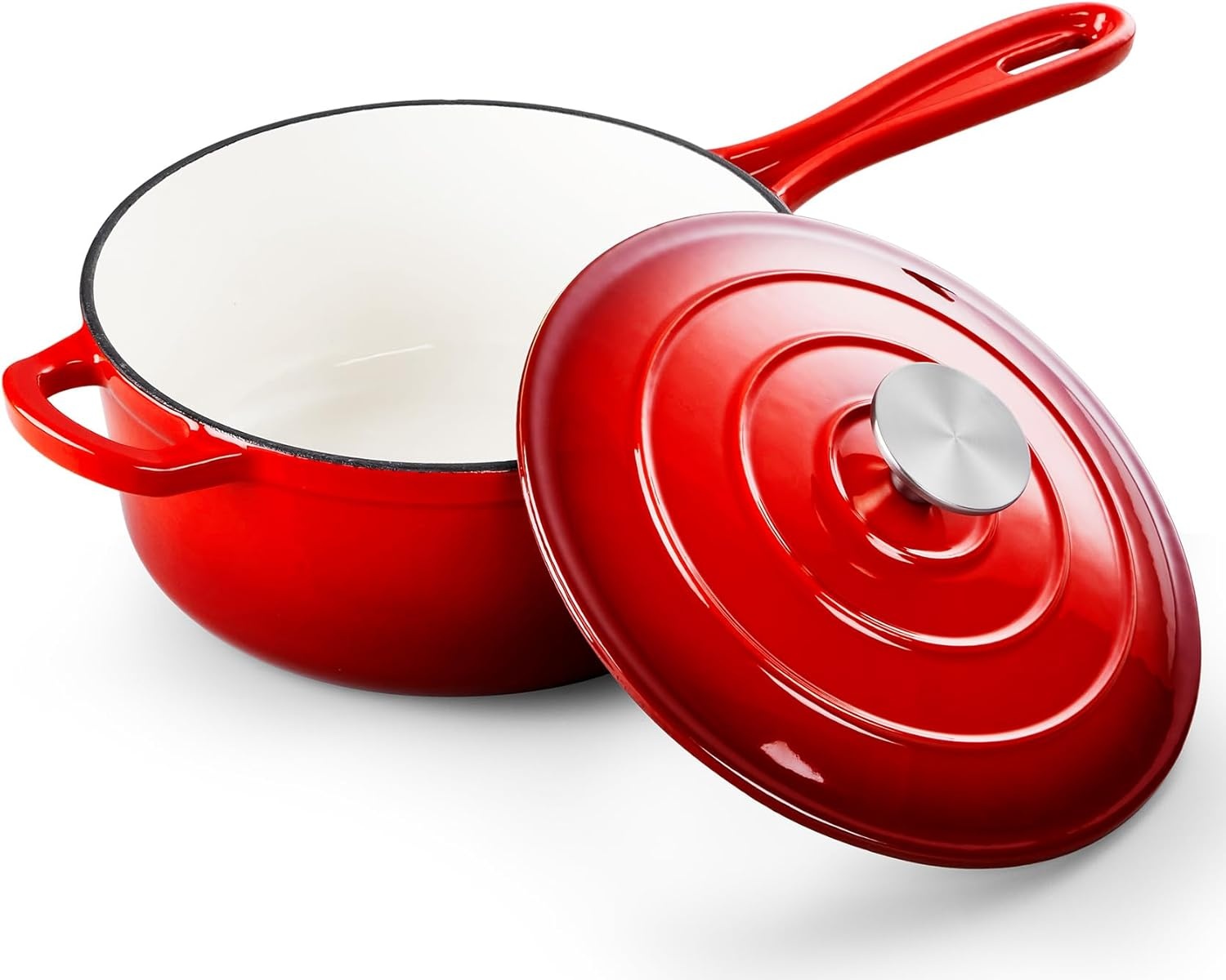 image:imageTeamFar 1QT Enameled Cast Iron Sauce Pan Small Sauce Pot with Lid Mini Dutch Oven Saucepan for CookingSimmeringBakingBoiling Sturdy amp Nonstick Oven Safe amp Fit for Induction WhiteRed