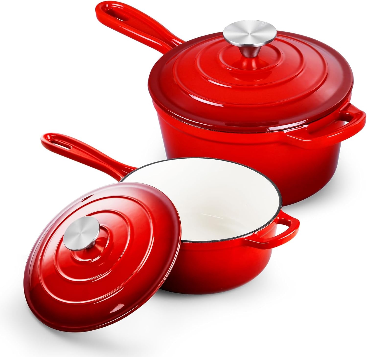 image:imageTeamFar 1QT Enameled Cast Iron Sauce Pan Small Sauce Pot with Lid Mini Dutch Oven Saucepan for CookingSimmeringBakingBoiling Sturdy amp Nonstick Oven Safe amp Fit for Induction WhiteRed