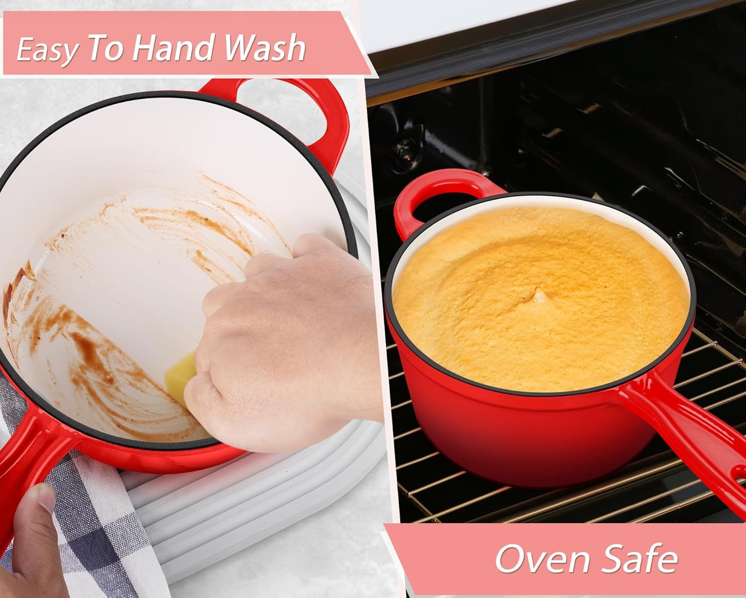 image:imageTeamFar 1QT Enameled Cast Iron Sauce Pan Small Sauce Pot with Lid Mini Dutch Oven Saucepan for CookingSimmeringBakingBoiling Sturdy amp Nonstick Oven Safe amp Fit for Induction WhiteRed