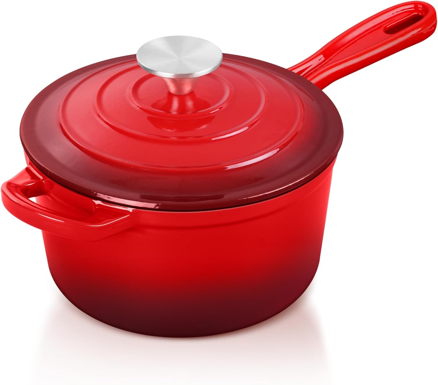 image:imageTeamFar 1QT Enameled Cast Iron Sauce Pan Small Sauce Pot with Lid Mini Dutch Oven Saucepan for CookingSimmeringBakingBoiling Sturdy amp Nonstick Oven Safe amp Fit for Induction WhiteRed