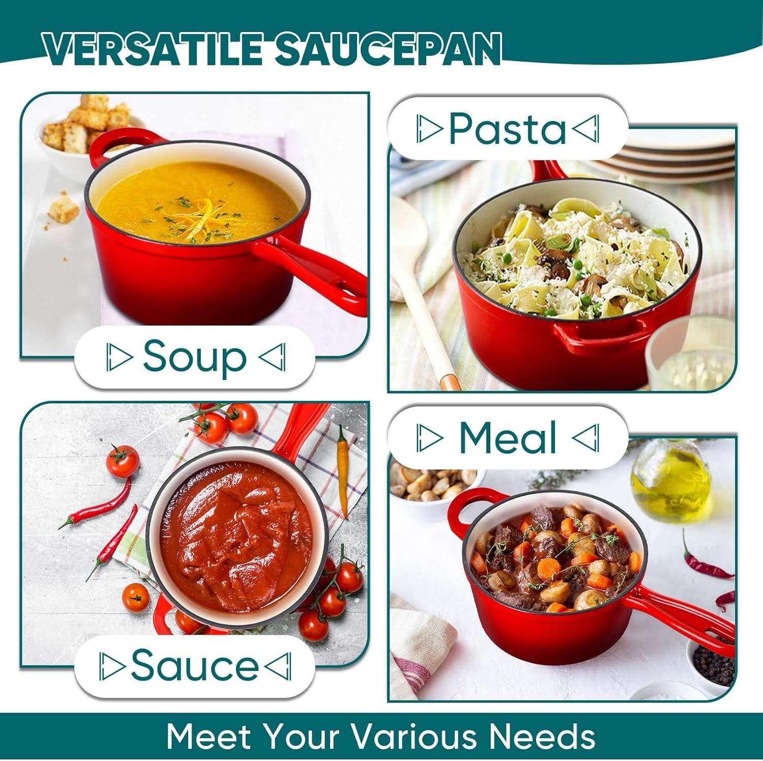 image:imageTeamFar 1QT Enameled Cast Iron Sauce Pan Small Sauce Pot with Lid Mini Dutch Oven Saucepan for CookingSimmeringBakingBoiling Sturdy amp Nonstick Oven Safe amp Fit for Induction WhiteRed