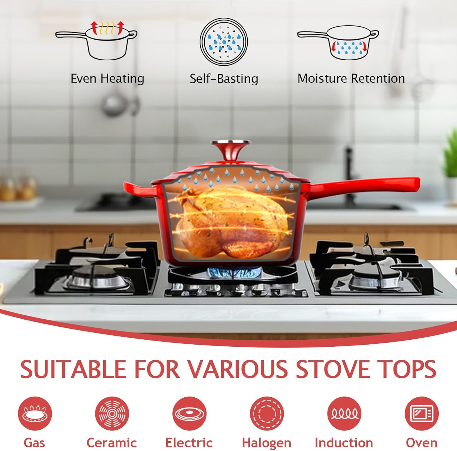 image:imageTeamFar 1QT Enameled Cast Iron Sauce Pan Small Sauce Pot with Lid Mini Dutch Oven Saucepan for CookingSimmeringBakingBoiling Sturdy amp Nonstick Oven Safe amp Fit for Induction WhiteRed