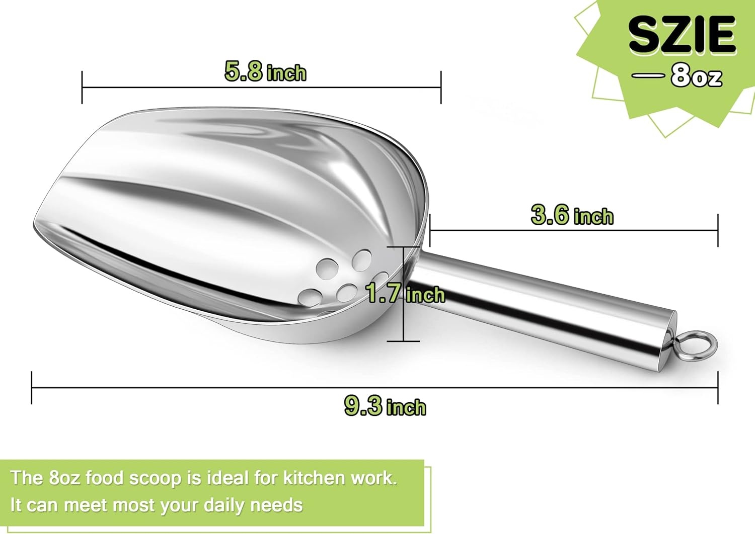 image:imageTeamFar 8 oz Ice Scoop with Holes Stainless Steel Food Scoop Shovel with Drain Holes for Kitchen Bar Party Wedding Healthy amp Heavy Duty Sturdy Handle amp Mirror Finish Dishwasher Safe8 oz