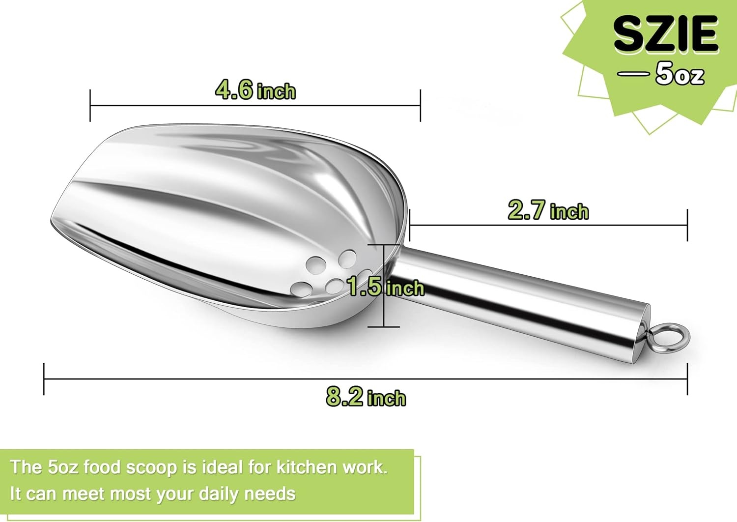 image:imageTeamFar 8 oz Ice Scoop with Holes Stainless Steel Food Scoop Shovel with Drain Holes for Kitchen Bar Party Wedding Healthy amp Heavy Duty Sturdy Handle amp Mirror Finish Dishwasher Safe5 oz