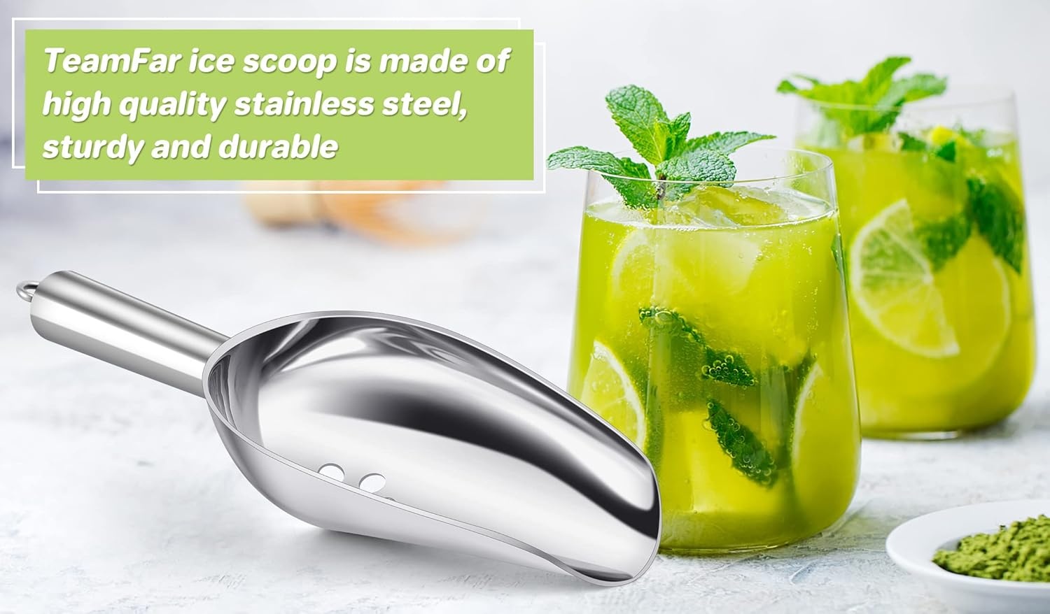 image:imageTeamFar 8 oz Ice Scoop with Holes Stainless Steel Food Scoop Shovel with Drain Holes for Kitchen Bar Party Wedding Healthy amp Heavy Duty Sturdy Handle amp Mirror Finish Dishwasher Safe5 oz
