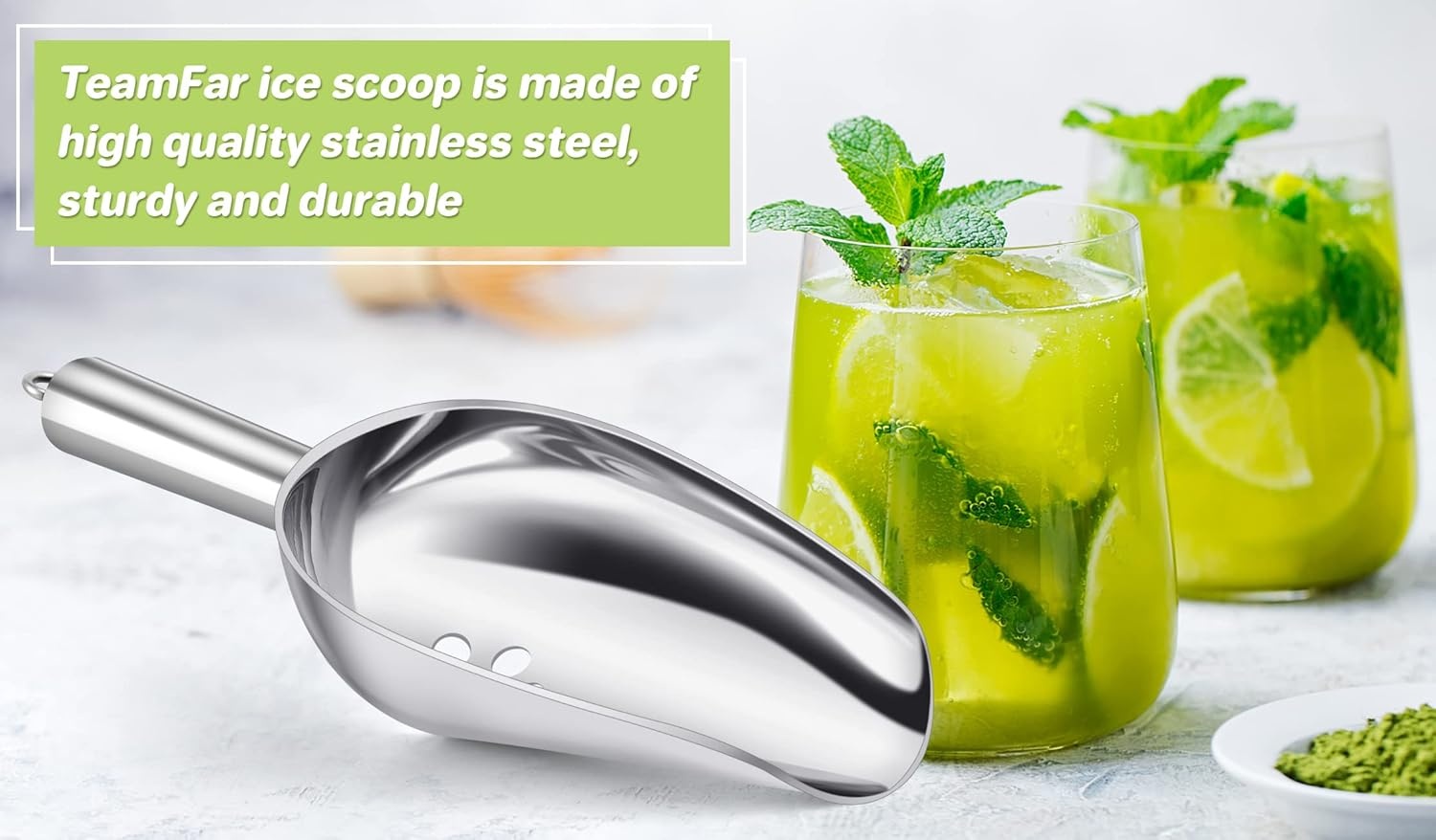 image:imageTeamFar 8 oz Ice Scoop with Holes Stainless Steel Food Scoop Shovel with Drain Holes for Kitchen Bar Party Wedding Healthy amp Heavy Duty Sturdy Handle amp Mirror Finish Dishwasher Safe8 oz