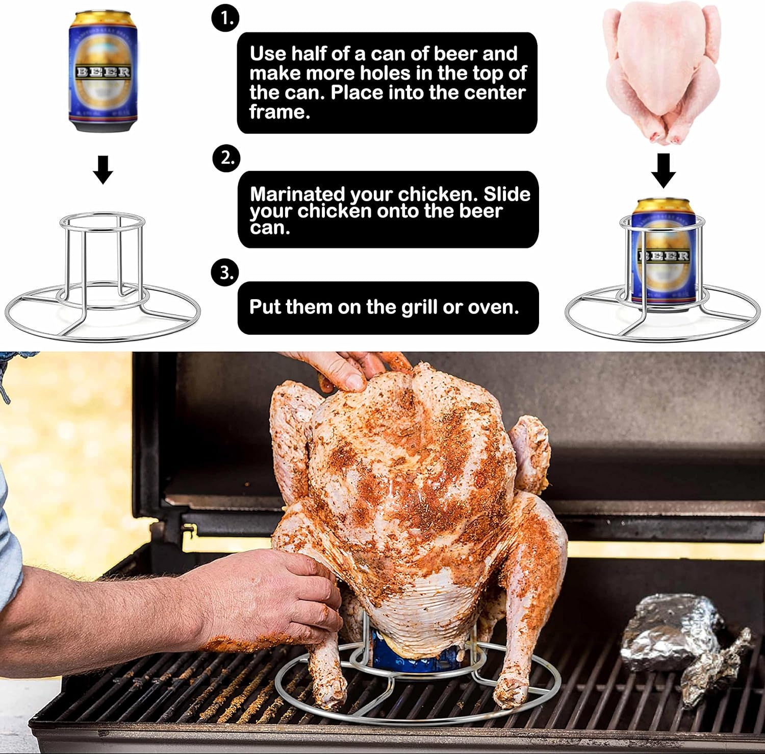 image:imageTeamFar Beer Can Chicken Holder 2 Pack Stainless Steel Chicken Rack Stand Beer Butt Chicken Stand for Grilling Smoking Roasting Sturdy amp Portable Dishwasher Safe amp Easy Clean2