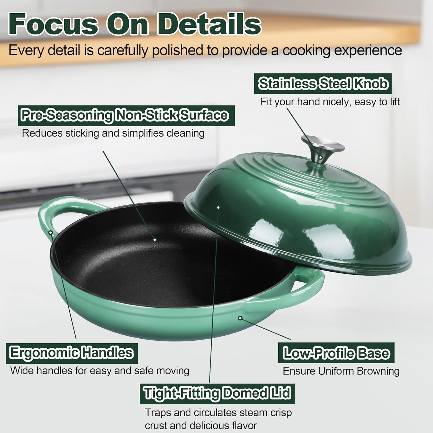 image:imageTeamFar Cast Iron Bread Dutch Oven 6 Qt Enameled Dutch Oven Pot for Sourdough Bread Baking with Tall Dome Lid amp Round Base Pan SelfBasting amp EvenHeating HeavyDuty amp Nonstick RedDark Green