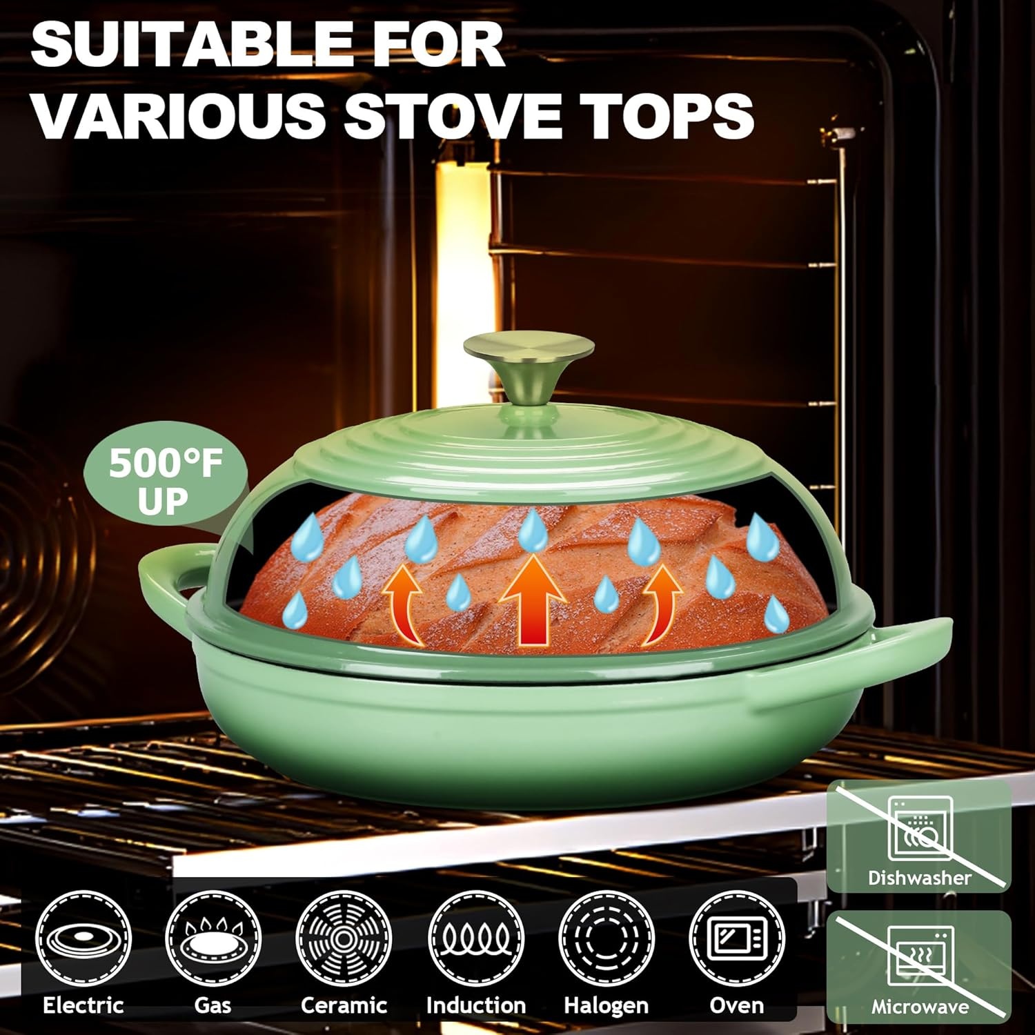 image:imageTeamFar Cast Iron Bread Dutch Oven 6 Qt Enameled Dutch Oven Pot for Sourdough Bread Baking with Tall Dome Lid amp Round Base Pan SelfBasting amp EvenHeating HeavyDuty amp Nonstick RedPistachio Green