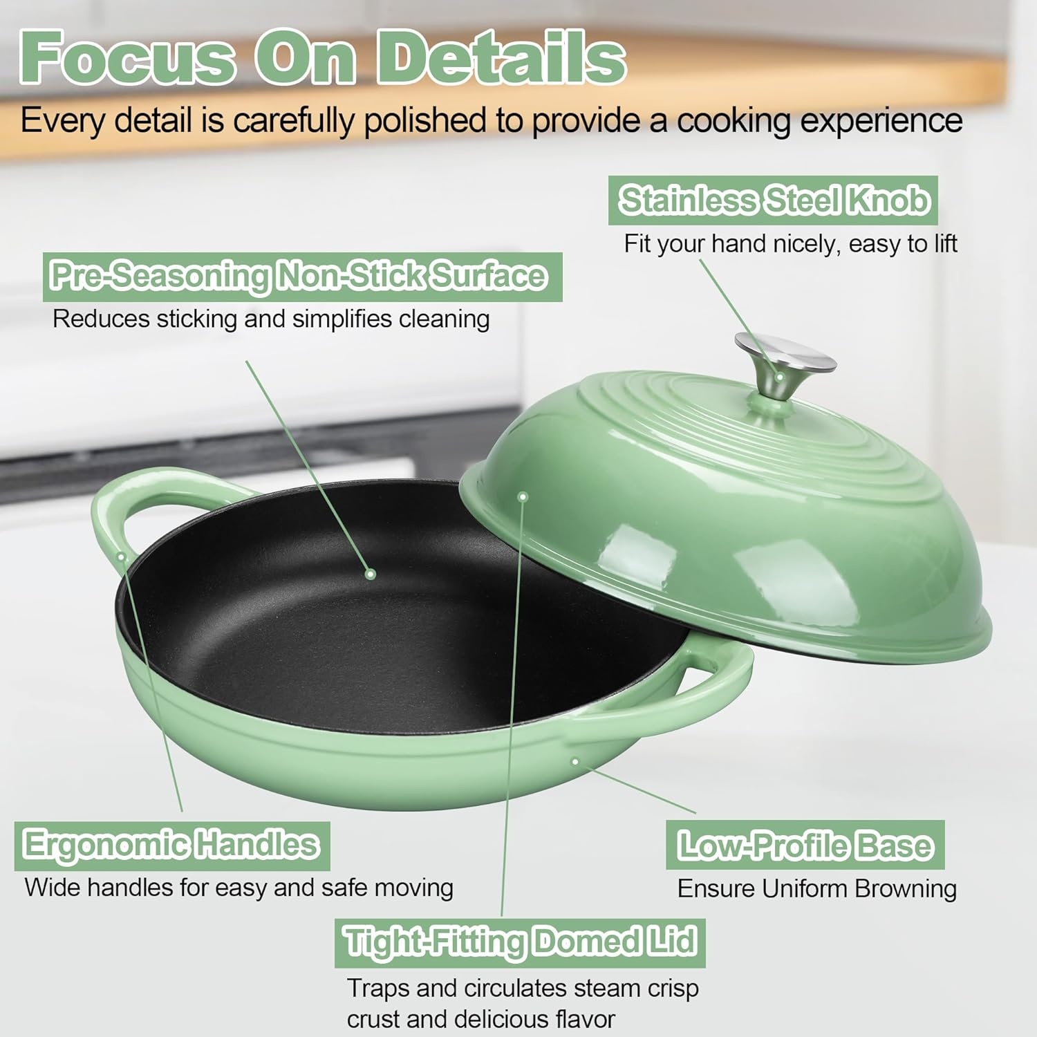 image:imageTeamFar Cast Iron Bread Dutch Oven 6 Qt Enameled Dutch Oven Pot for Sourdough Bread Baking with Tall Dome Lid amp Round Base Pan SelfBasting amp EvenHeating HeavyDuty amp Nonstick RedPistachio Green