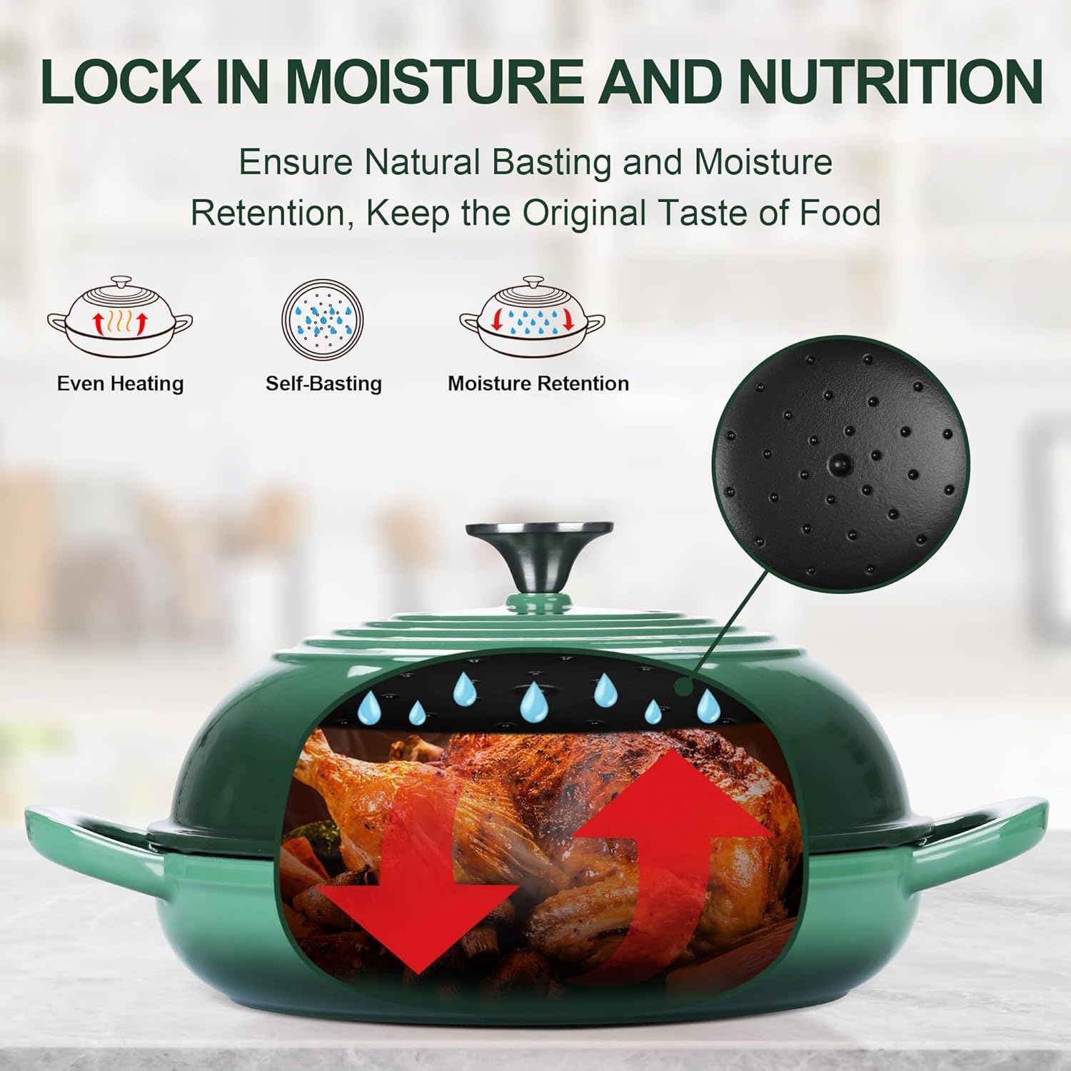 image:imageTeamFar Cast Iron Bread Dutch Oven 6 Qt Enameled Dutch Oven Pot for Sourdough Bread Baking with Tall Dome Lid amp Round Base Pan SelfBasting amp EvenHeating HeavyDuty amp Nonstick RedDark Green