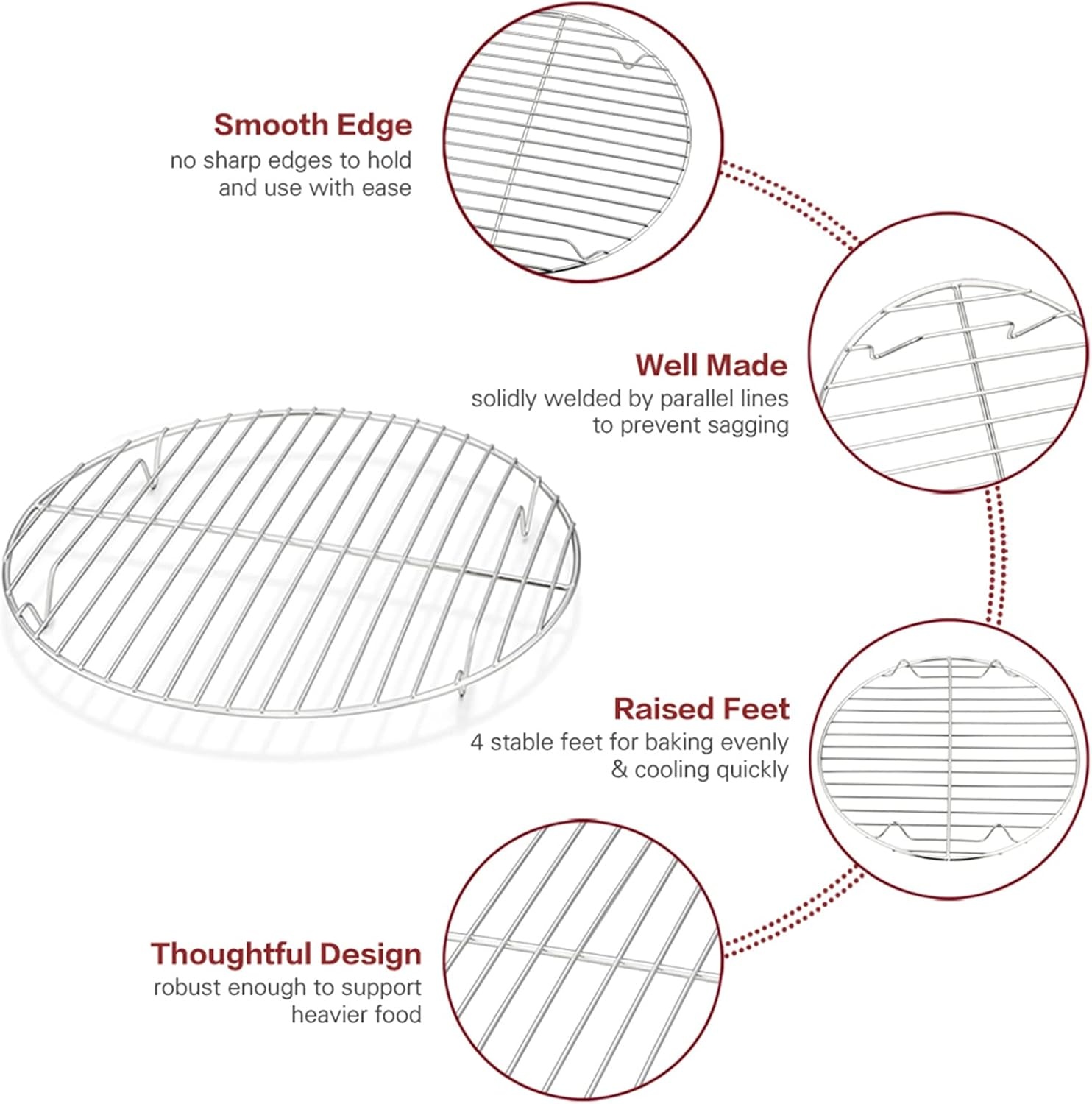 image:imageTeamFar Round Cooling Rack Set of 2 9 Inch Round Baking Steaming Roasting Rack Set Stainless Steel Healthy amp Dishwasher Safe Mirror Finish amp Rust Free105