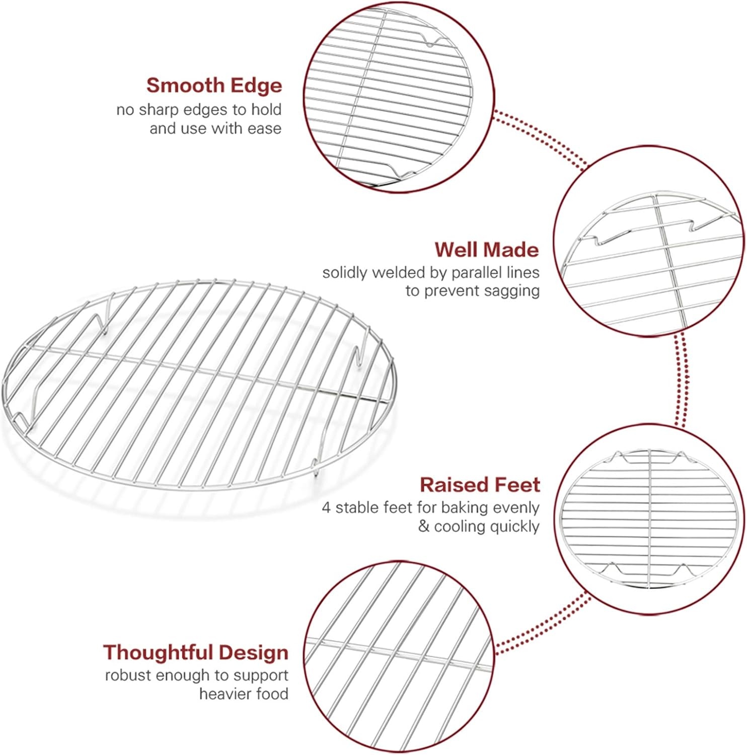 image:imageTeamFar Round Cooling Rack Set of 2 9 Inch Round Baking Steaming Roasting Rack Set Stainless Steel Healthy amp Dishwasher Safe Mirror Finish amp Rust Free105
