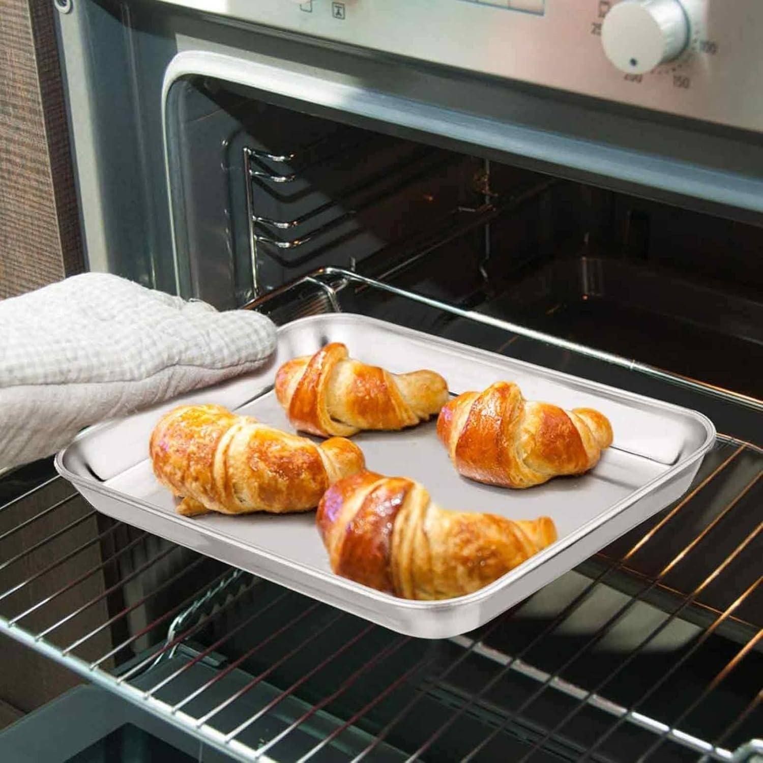 image:imageTeamFar Stainless Steel Compact Toaster Oven Pan Tray Ovenware Professional 8x105x1 Heavy Duty amp Healthy Deep Edge Superior Mirror Finish Dishwasher Safe4