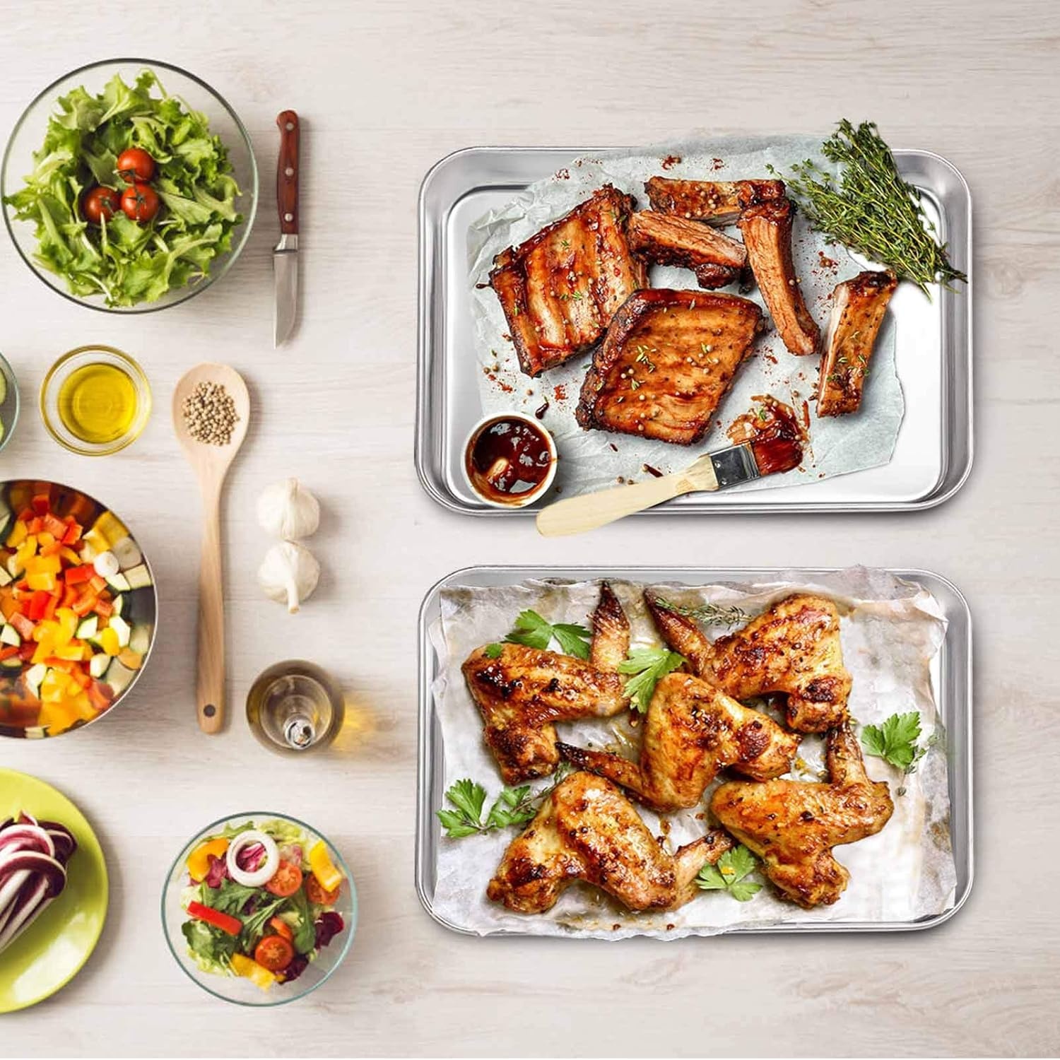 image:imageTeamFar Stainless Steel Compact Toaster Oven Pan Tray Ovenware Professional 8x105x1 Heavy Duty amp Healthy Deep Edge Superior Mirror Finish Dishwasher Safe3