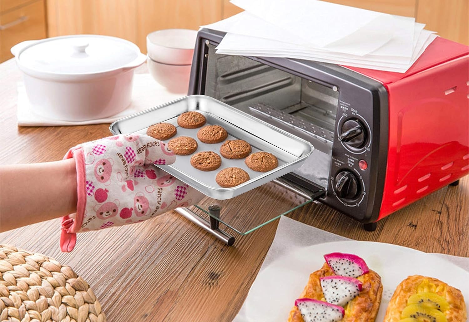 image:imageTeamFar Stainless Steel Compact Toaster Oven Pan Tray Ovenware Professional 8x105x1 Heavy Duty amp Healthy Deep Edge Superior Mirror Finish Dishwasher Safe2
