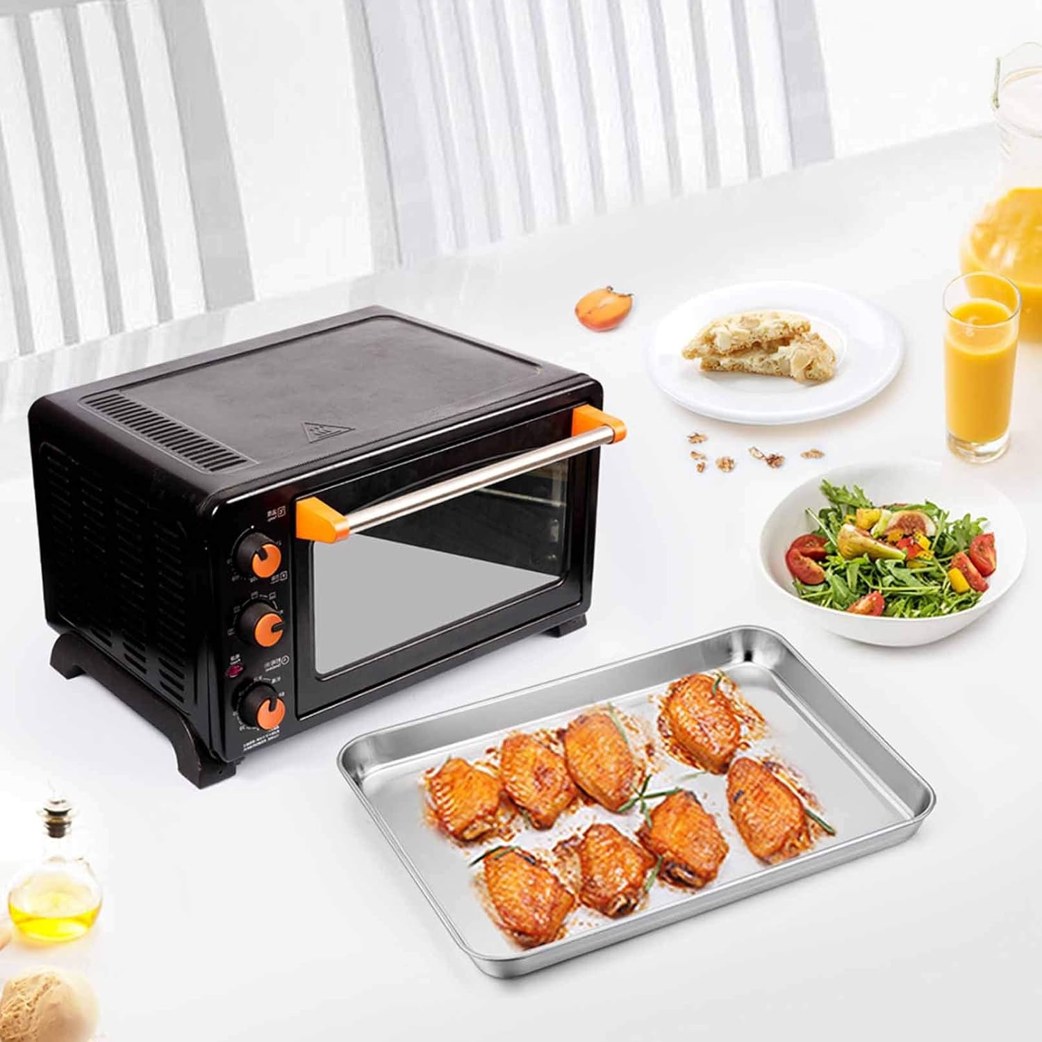 image:imageTeamFar Stainless Steel Compact Toaster Oven Pan Tray Ovenware Professional 8x105x1 Heavy Duty amp Healthy Deep Edge Superior Mirror Finish Dishwasher Safe1