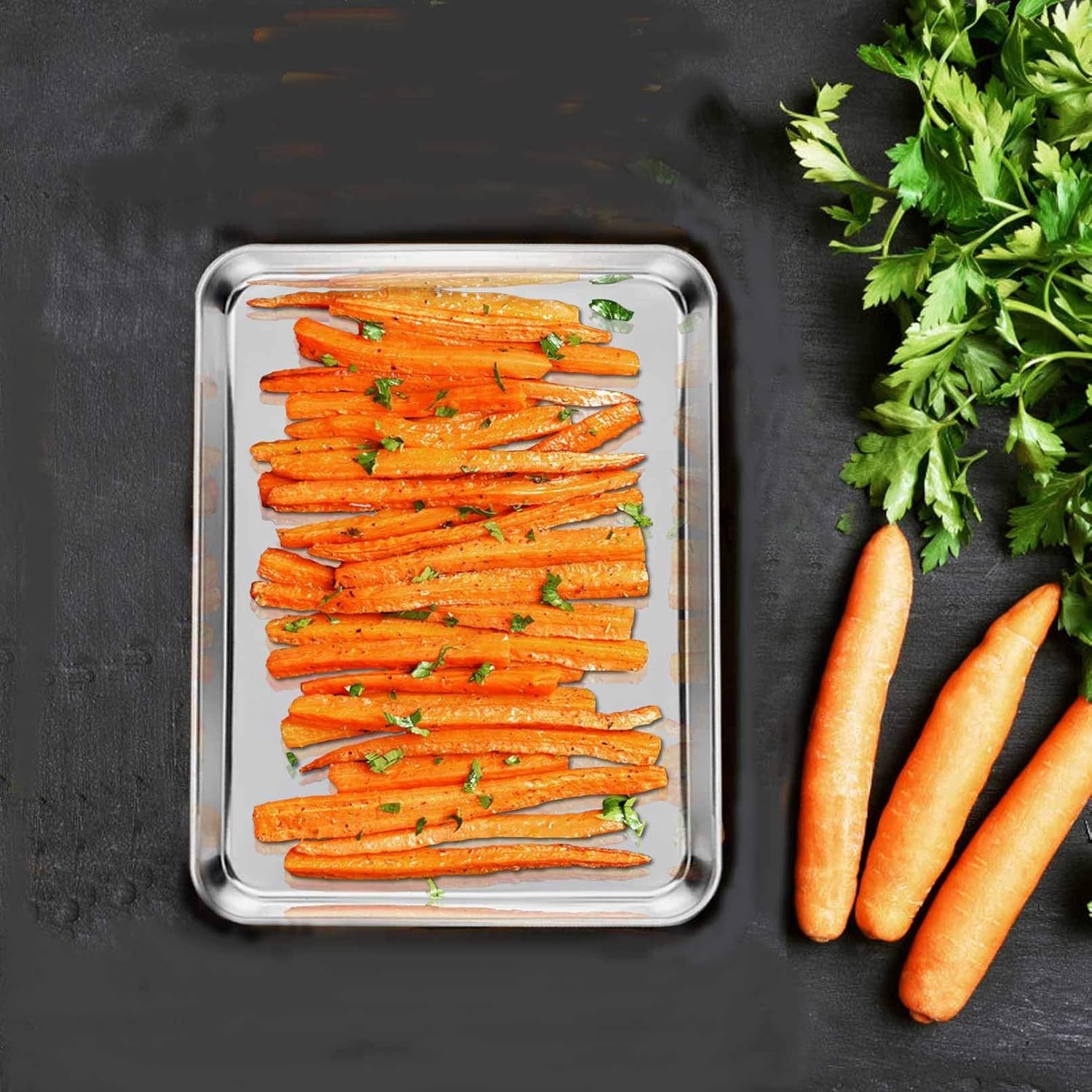 image:imageTeamFar Stainless Steel Compact Toaster Oven Pan Tray Ovenware Professional 8x105x1 Heavy Duty amp Healthy Deep Edge Superior Mirror Finish Dishwasher Safe4