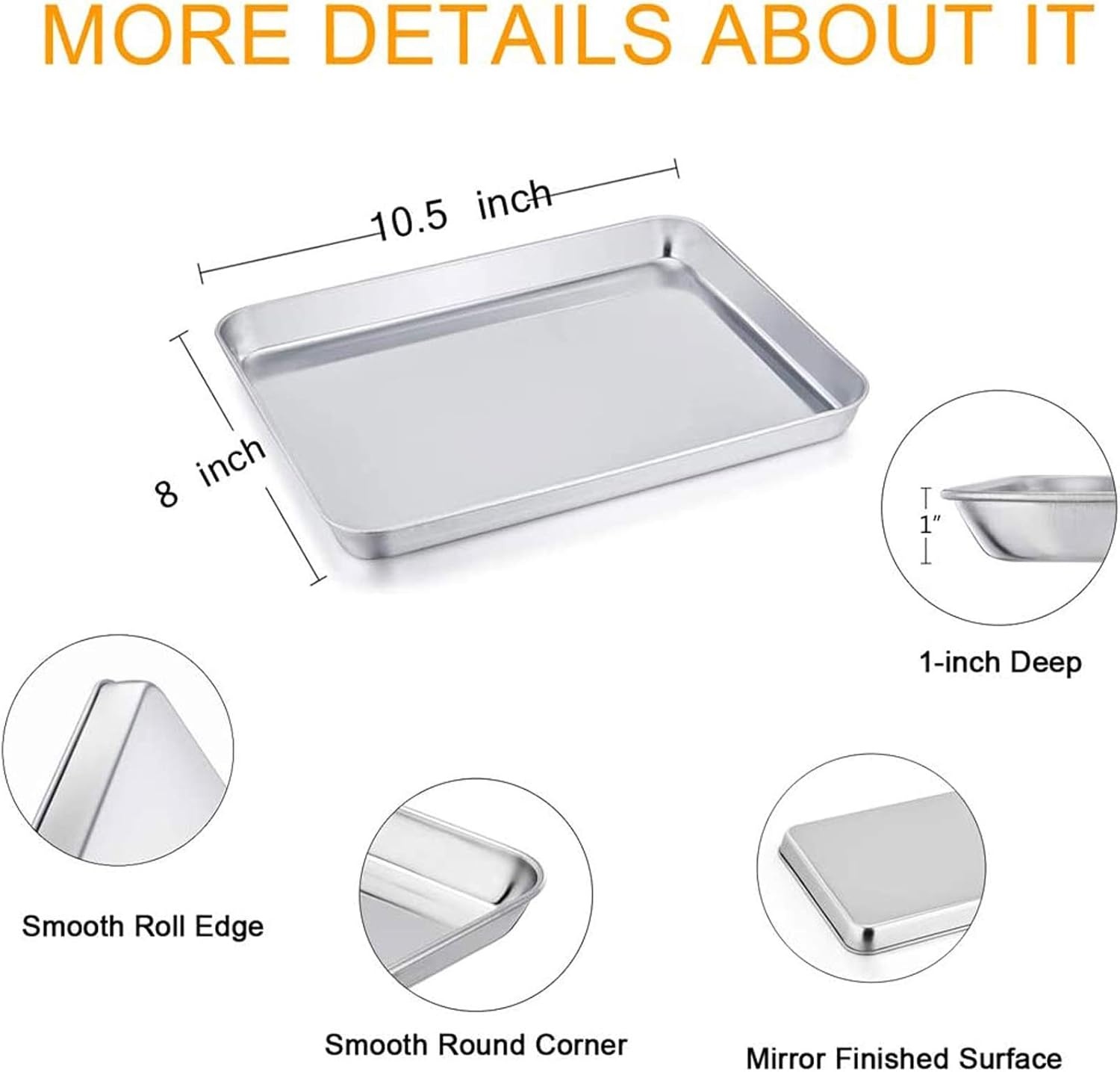 image:imageTeamFar Stainless Steel Compact Toaster Oven Pan Tray Ovenware Professional 8x105x1 Heavy Duty amp Healthy Deep Edge Superior Mirror Finish Dishwasher Safe4