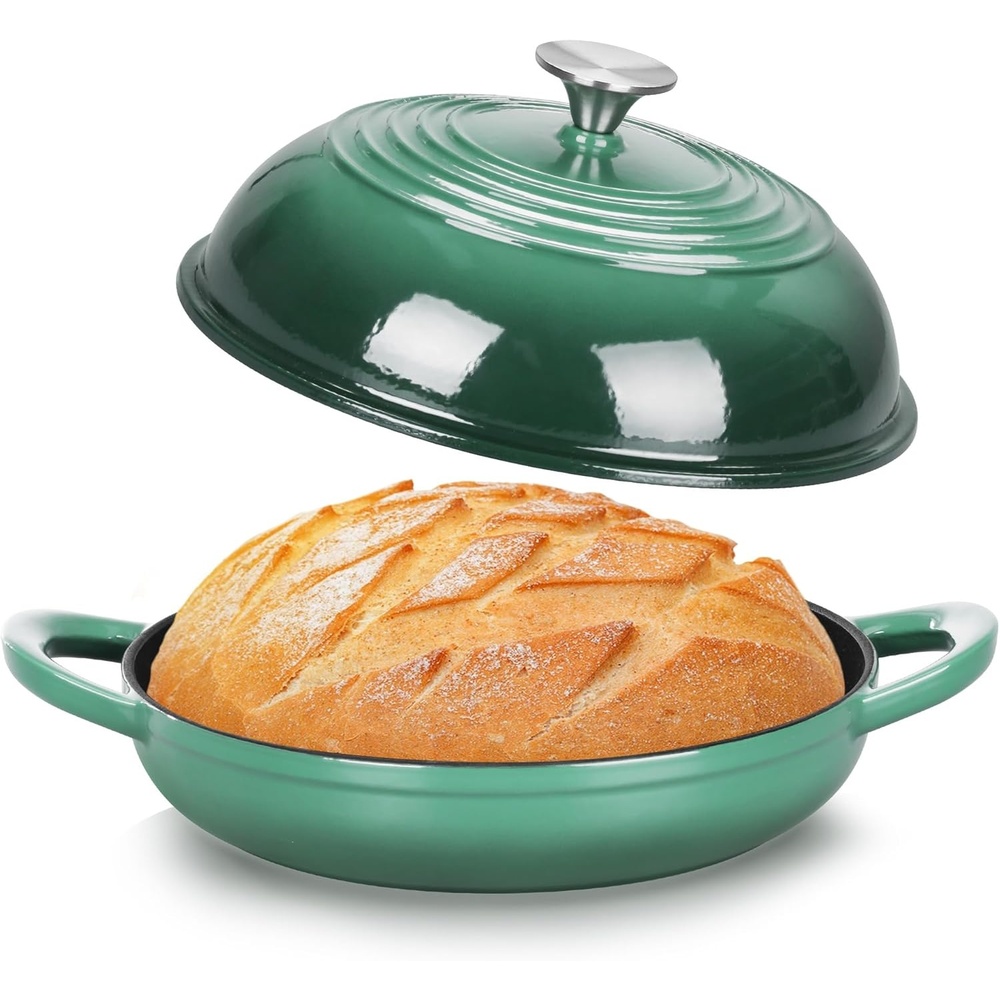 image:imageTeamFar Cast Iron Bread Dutch Oven 6 Qt Enameled Dutch Oven Pot for Sourdough Bread Baking with Tall Dome Lid amp Round Base Pan SelfBasting amp EvenHeating HeavyDuty amp Nonstick RedDark Green