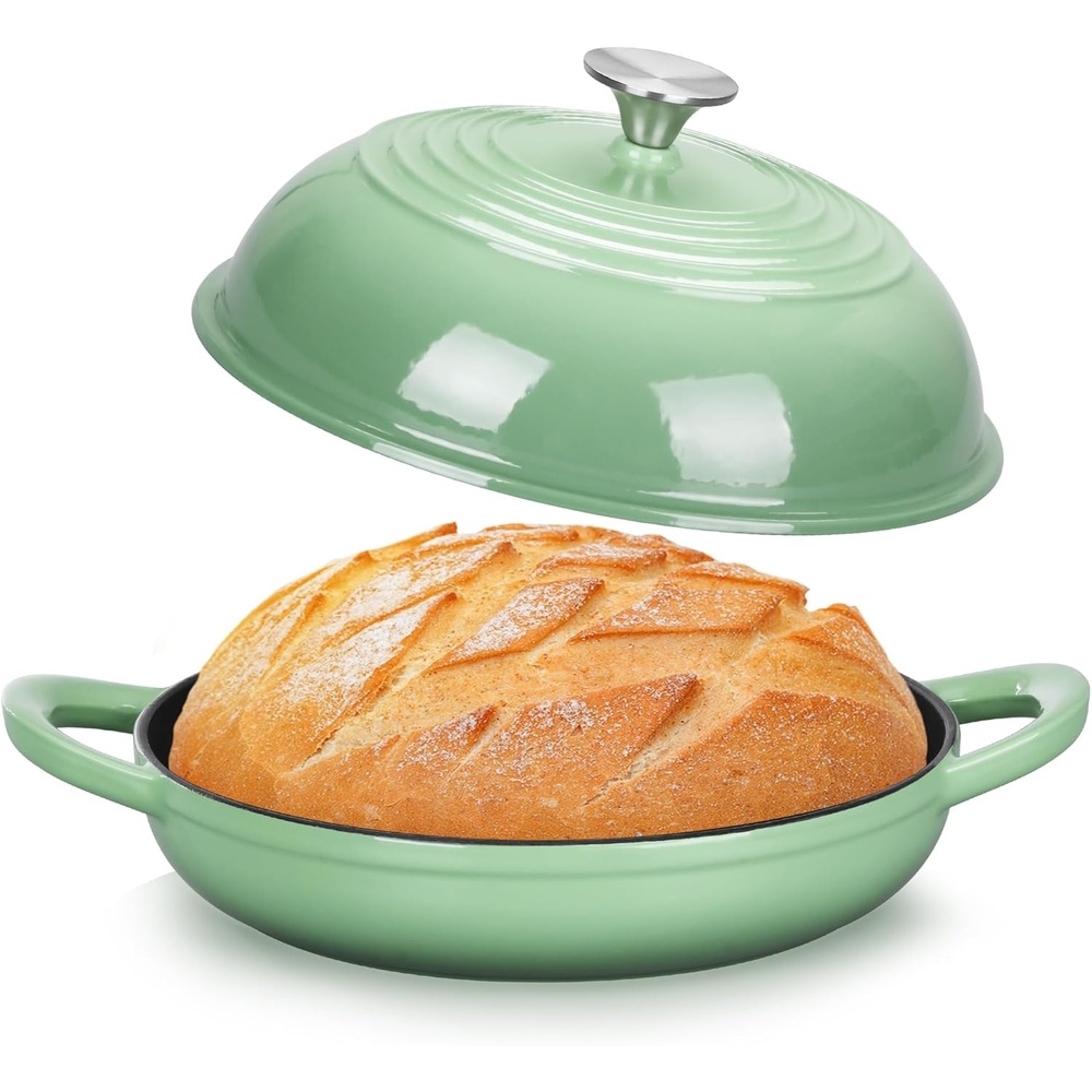 image:imageTeamFar Cast Iron Bread Dutch Oven 6 Qt Enameled Dutch Oven Pot for Sourdough Bread Baking with Tall Dome Lid amp Round Base Pan SelfBasting amp EvenHeating HeavyDuty amp Nonstick RedPistachio Green