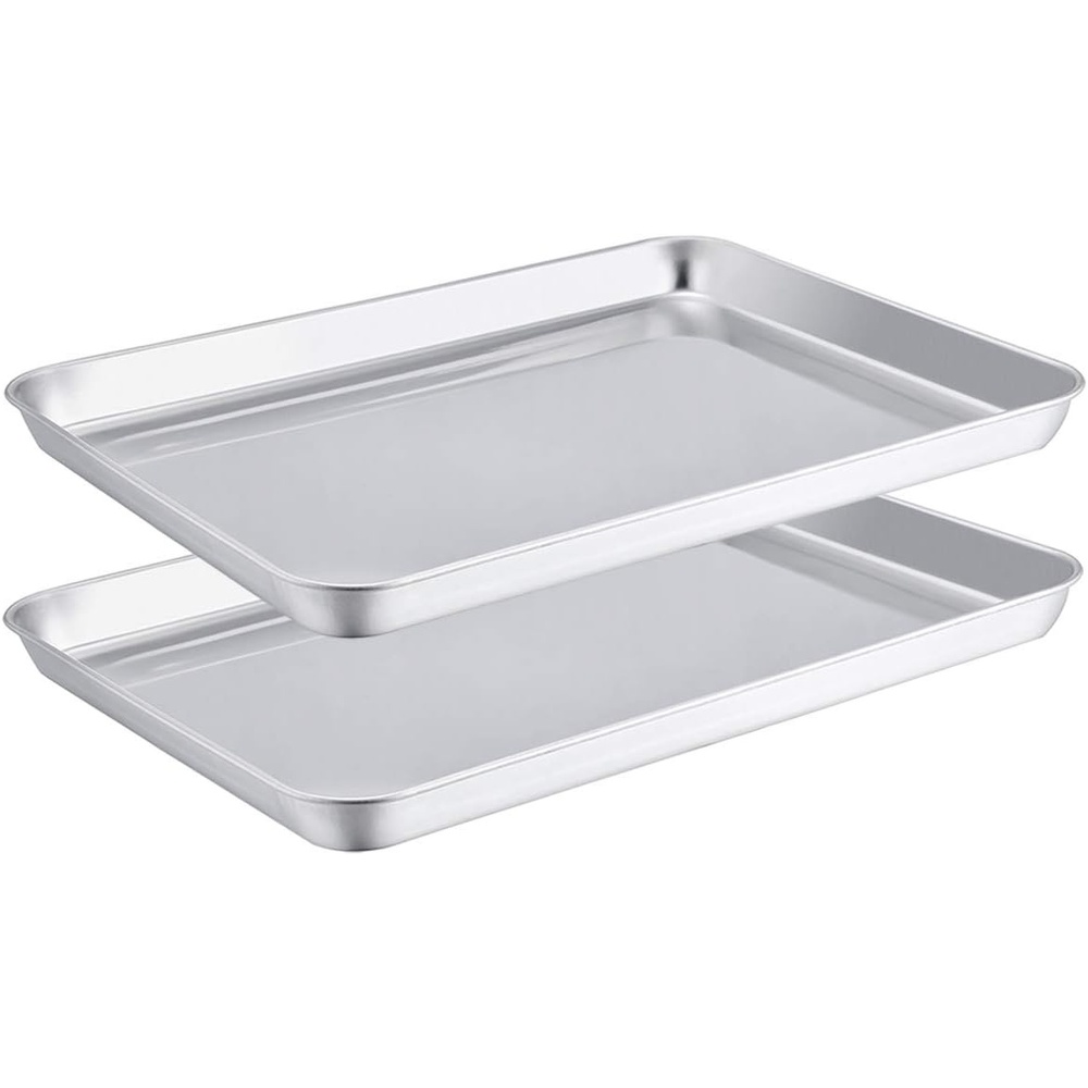 image:imageTeamFar Stainless Steel Compact Toaster Oven Pan Tray Ovenware Professional 8x105x1 Heavy Duty amp Healthy Deep Edge Superior Mirror Finish Dishwasher Safe2