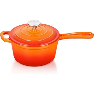 image:imageTeamFar 1QT Enameled Cast Iron Sauce Pan Small Sauce Pot with Lid Mini Dutch Oven Saucepan for CookingSimmeringBakingBoiling Sturdy amp Nonstick Oven Safe amp Fit for Induction WhiteOrange