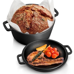image:imageTeamFar 2In1 Enameled Cast Iron Dutch Oven 5 Quart Dutch Oven Pot Cookware with Skillet Lid for Bread Baking Braising Stewing Roasting HeavyDuty amp Nonstick Oven Safe amp Fit for Induction RedBlack