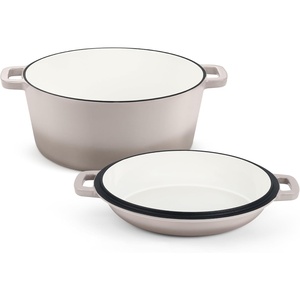 image:imageTeamFar 2In1 Enameled Cast Iron Dutch Oven 5 Quart Dutch Oven Pot Cookware with Skillet Lid for Bread Baking Braising Stewing Roasting HeavyDuty amp Nonstick Oven Safe amp Fit for Induction RedKhaki