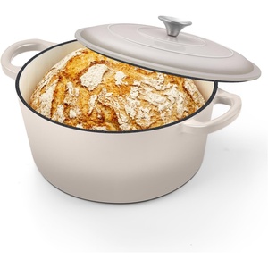 image:imageTeamFar 6QT Dutch Oven with Lid Enameled Nonstick Cast Iron Dutch Oven Cooking Pot for Stewing Baking Braising Various Stoves amp Oven Safe Toxic Free amp Solid Dual Handles amp Easy Cleanup  BlueKhaki