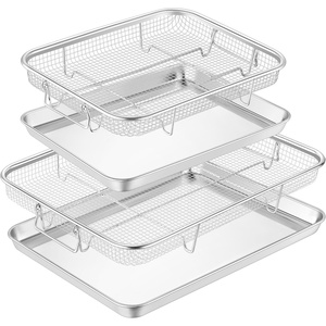 image:imageTeamFar Air Fryer Basket for Oven 2 Set Stainless Steel Air Fryer Basket and Tray 16x12 amp 125x96 Oven Air Fryer Rack with Baking Pan for Cooking Baking Broiling Grilling Dishwasher Safe16 x 12  125 x 96