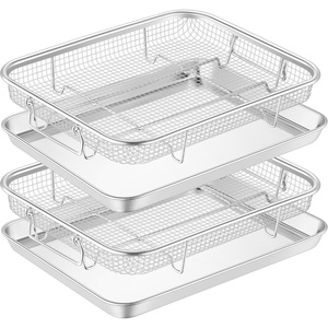 image:imageTeamFar Air Fryer Basket for Oven 2 Set Stainless Steel Air Fryer Basket and Tray 16x12 amp 125x96 Oven Air Fryer Rack with Baking Pan for Cooking Baking Broiling Grilling Dishwasher Safe125x96  125x96