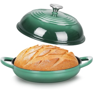 image:imageTeamFar Cast Iron Bread Dutch Oven 6 Qt Enameled Dutch Oven Pot for Sourdough Bread Baking with Tall Dome Lid amp Round Base Pan SelfBasting amp EvenHeating HeavyDuty amp Nonstick RedDark Green