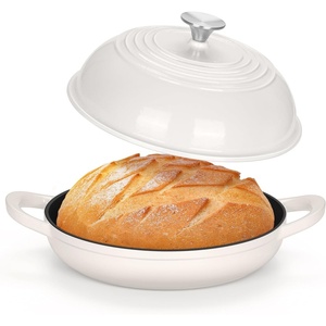 image:imageTeamFar Cast Iron Bread Dutch Oven 6 Qt Enameled Dutch Oven Pot for Sourdough Bread Baking with Tall Dome Lid amp Round Base Pan SelfBasting amp EvenHeating HeavyDuty amp Nonstick RedWhite