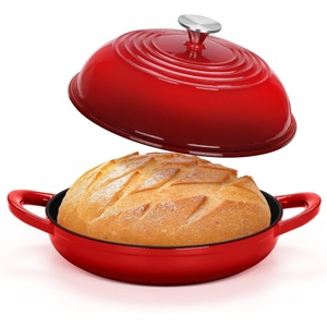image:imageTeamFar Cast Iron Bread Dutch Oven 6 Qt Enameled Dutch Oven Pot for Sourdough Bread Baking with Tall Dome Lid amp Round Base Pan SelfBasting amp EvenHeating HeavyDuty amp Nonstick RedRed