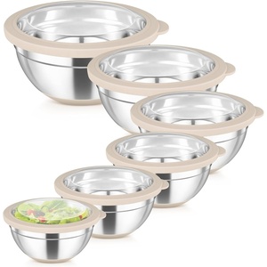 image:imageTeamFar Mixing Bowls Set of 6 Stainless Steel Salad Mixing Bowls with Visible Lids Metal Nesting for Mixing Serving Prepping NonSlip amp Airtight 4635215107 QT KhakiKhaki