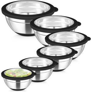 image:imageTeamFar Mixing Bowls Set of 6 Stainless Steel Salad Mixing Bowls with Visible Lids Metal Nesting for Mixing Serving Prepping NonSlip amp Airtight 4635215107 QT KhakiBlack