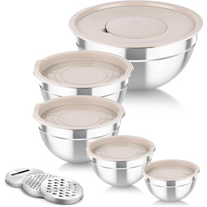 image:imageTeamFar Mixing Bowls with Airtight Lids 5PCS Stainless Steel Metal Salad Bowl with 3 Grater Attachments for Cooking Prepping Serving Healthy amp Easy Clean  071152646QT BlackKhaki