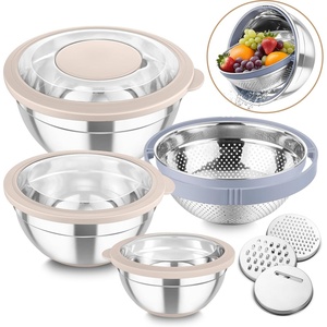 image:imageTeamFar Mixing Bowls with Colander Set Stainless Steel Strainer and Nesting Salad Bowls with Lids amp 3 Graters NonSlip Bottom amp Visible Lid Rotatable amp Dishwasher Safe 46315 QT BlackKhaki