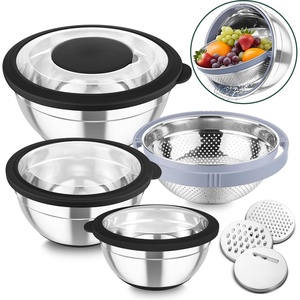 image:imageTeamFar Mixing Bowls with Colander Set Stainless Steel Strainer and Nesting Salad Bowls with Lids amp 3 Graters NonSlip Bottom amp Visible Lid Rotatable amp Dishwasher Safe 46315 QT BlackBlack