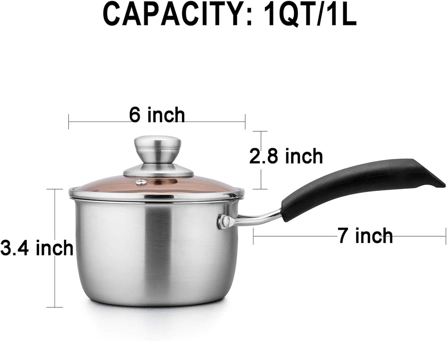 image:imageTeamFar 1 Quart Saucepan Stainless Steel Saucepan with Lid Small Sauce Pot Milk Pan Cookware for Home Cooking Non Toxic amp Healthy Easy Clean amp Dishwasher Safe1QT