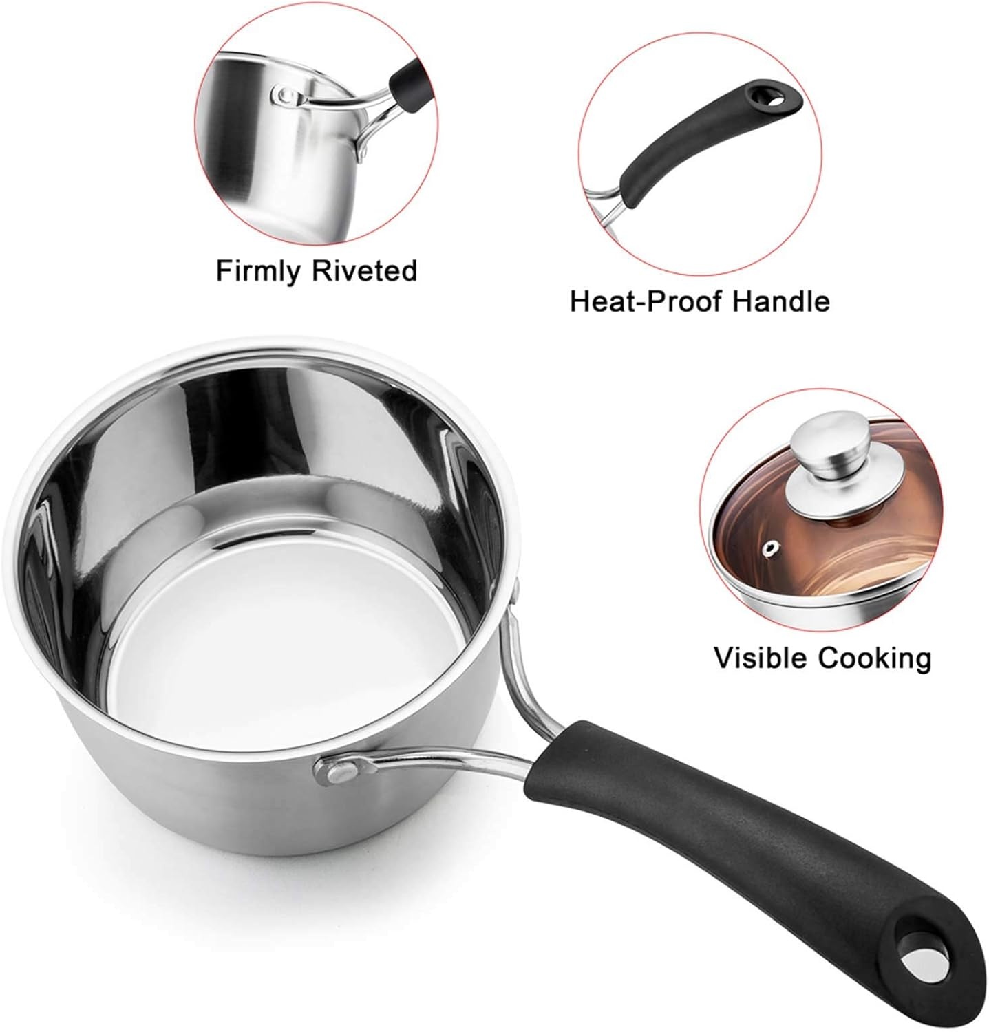 image:imageTeamFar 1 Quart Saucepan Stainless Steel Saucepan with Lid Small Sauce Pot Milk Pan Cookware for Home Cooking Non Toxic amp Healthy Easy Clean amp Dishwasher Safe1QT